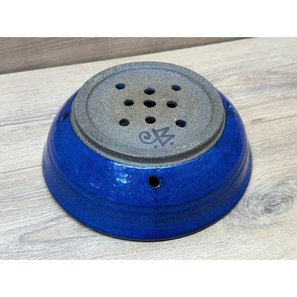 Artisan Cobalt Blue Berry Collander Strainer Handmade Thrown Pottery - Signed